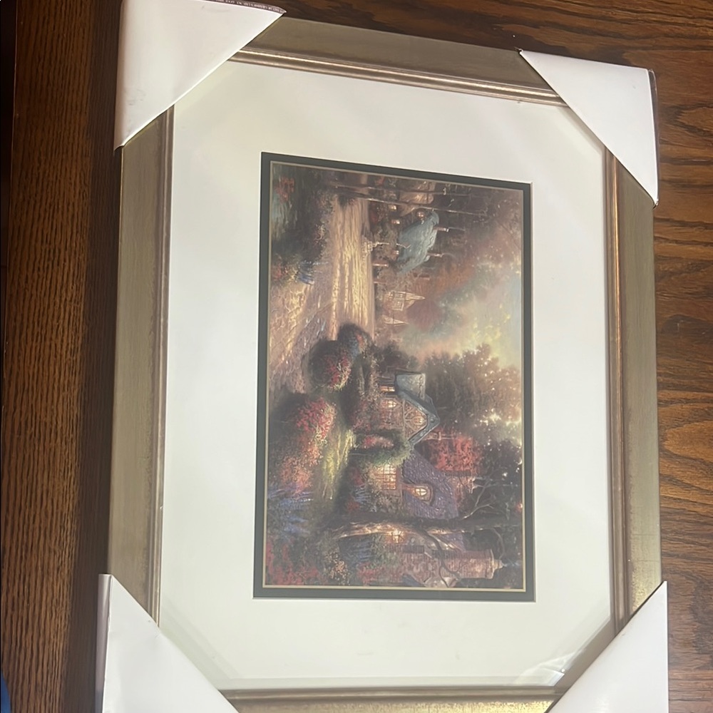 Thomas Kinkade Gold and Red Painting with gold frame - authentic